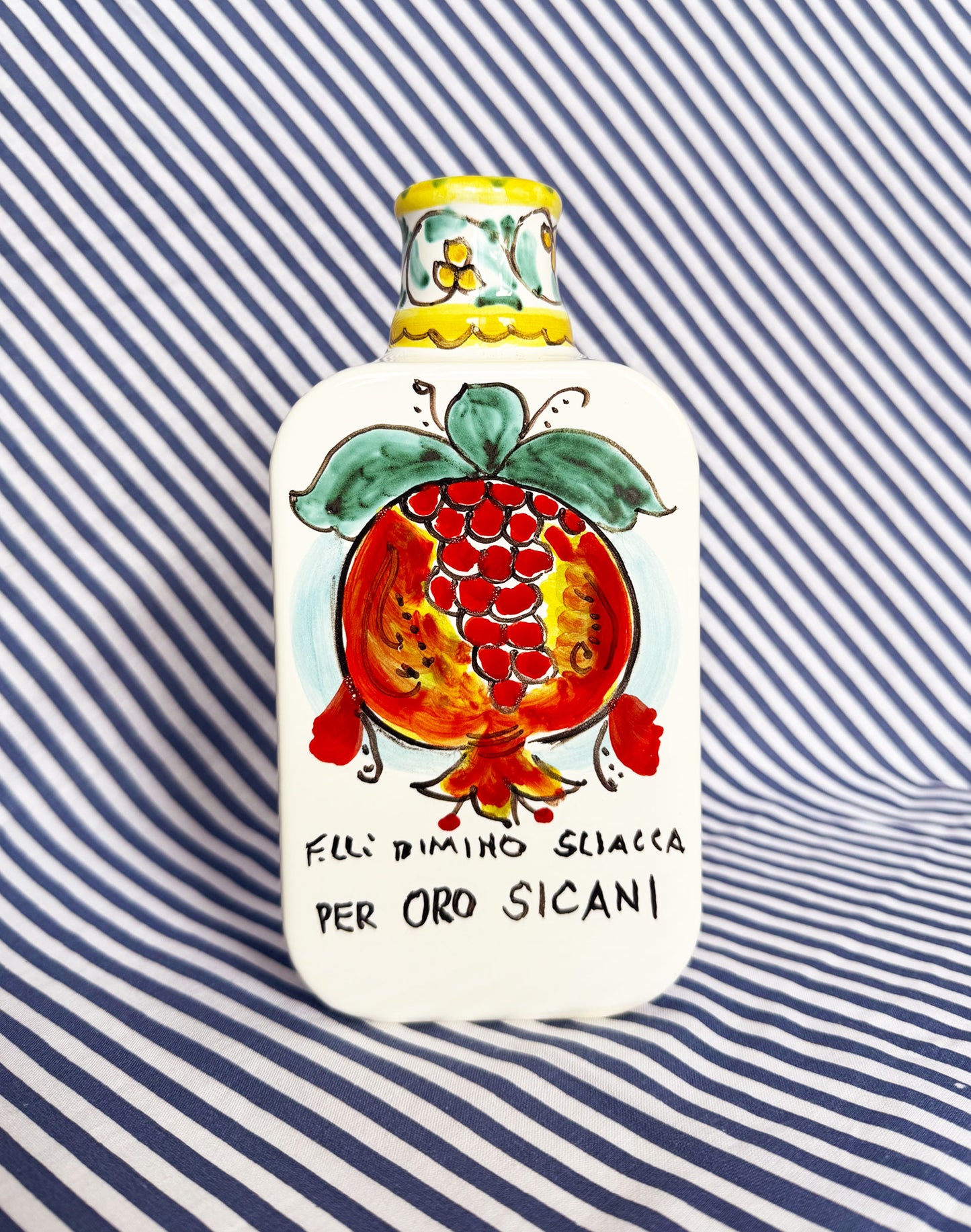 Hand-Painted Sicilian Olive Oil Bottle ~ Melograno Azzurro
