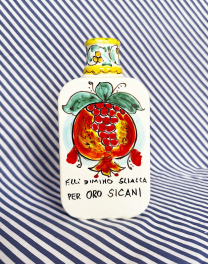 Hand-Painted Sicilian Olive Oil Bottle ~ Melograno Azzurro