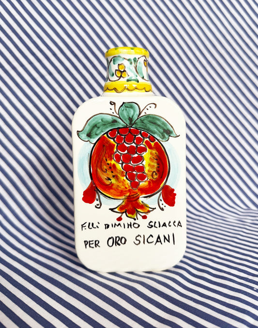 Hand-Painted Sicilian Olive Oil Bottle ~ Melograno Azzurro