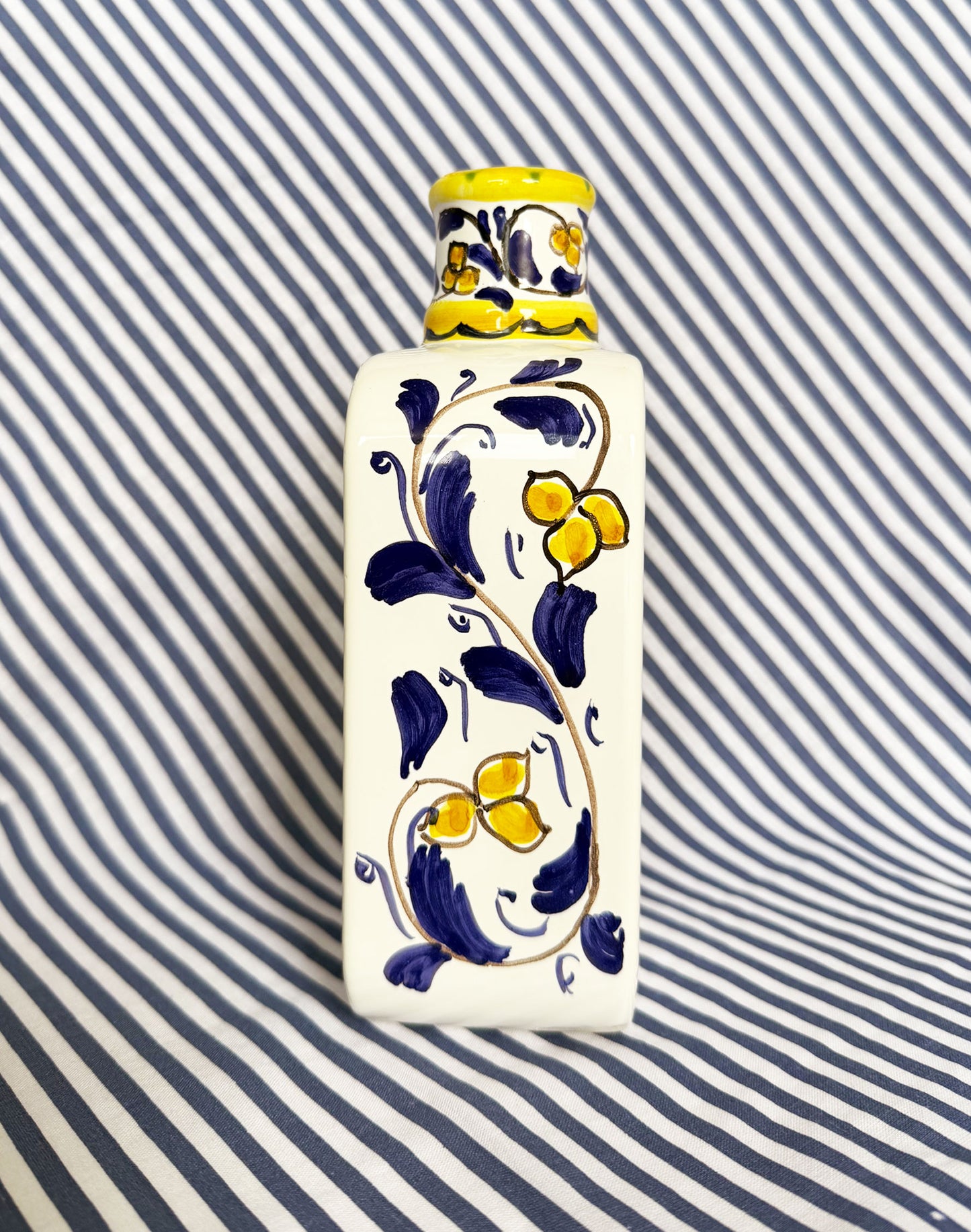 Hand-Painted Sicilian Olive Oil Bottle ~ Melograno Klein Blue