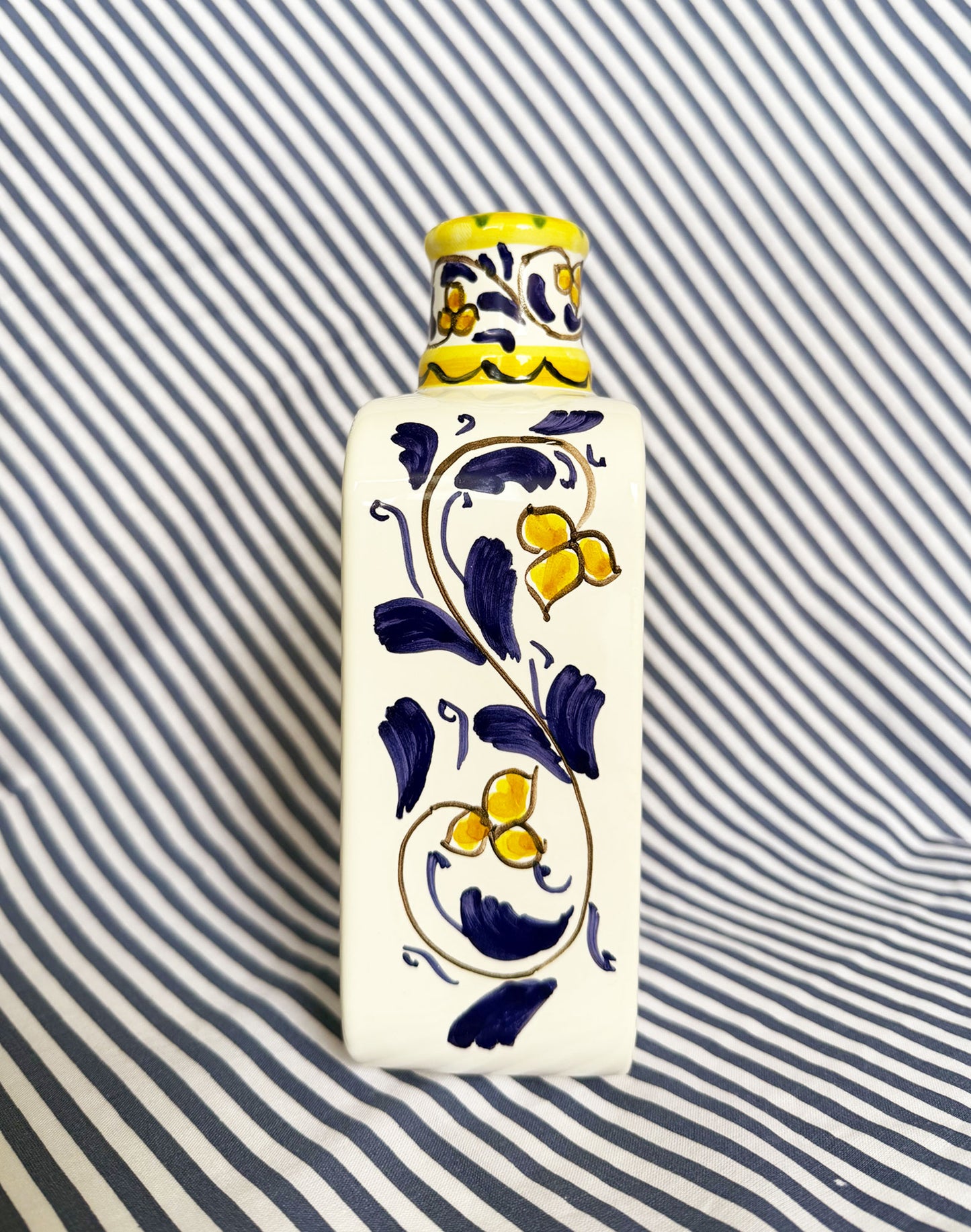 Hand-Painted Sicilian Olive Oil Bottle ~ Melograno Klein Blue