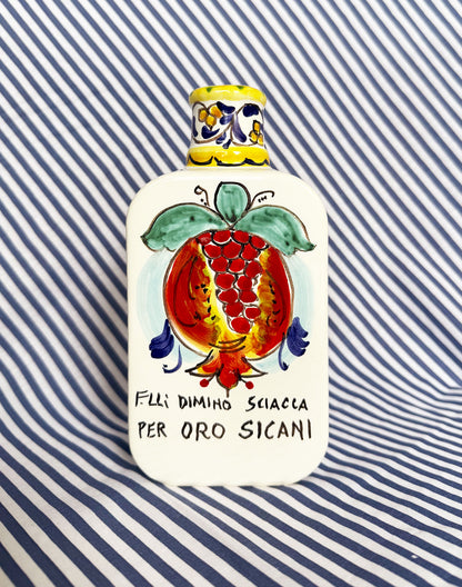 Hand-Painted Sicilian Olive Oil Bottle ~ Melograno Klein Blue