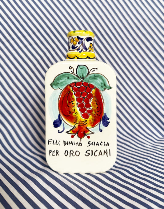 Hand-Painted Sicilian Olive Oil Bottle ~ Melograno Klein Blue