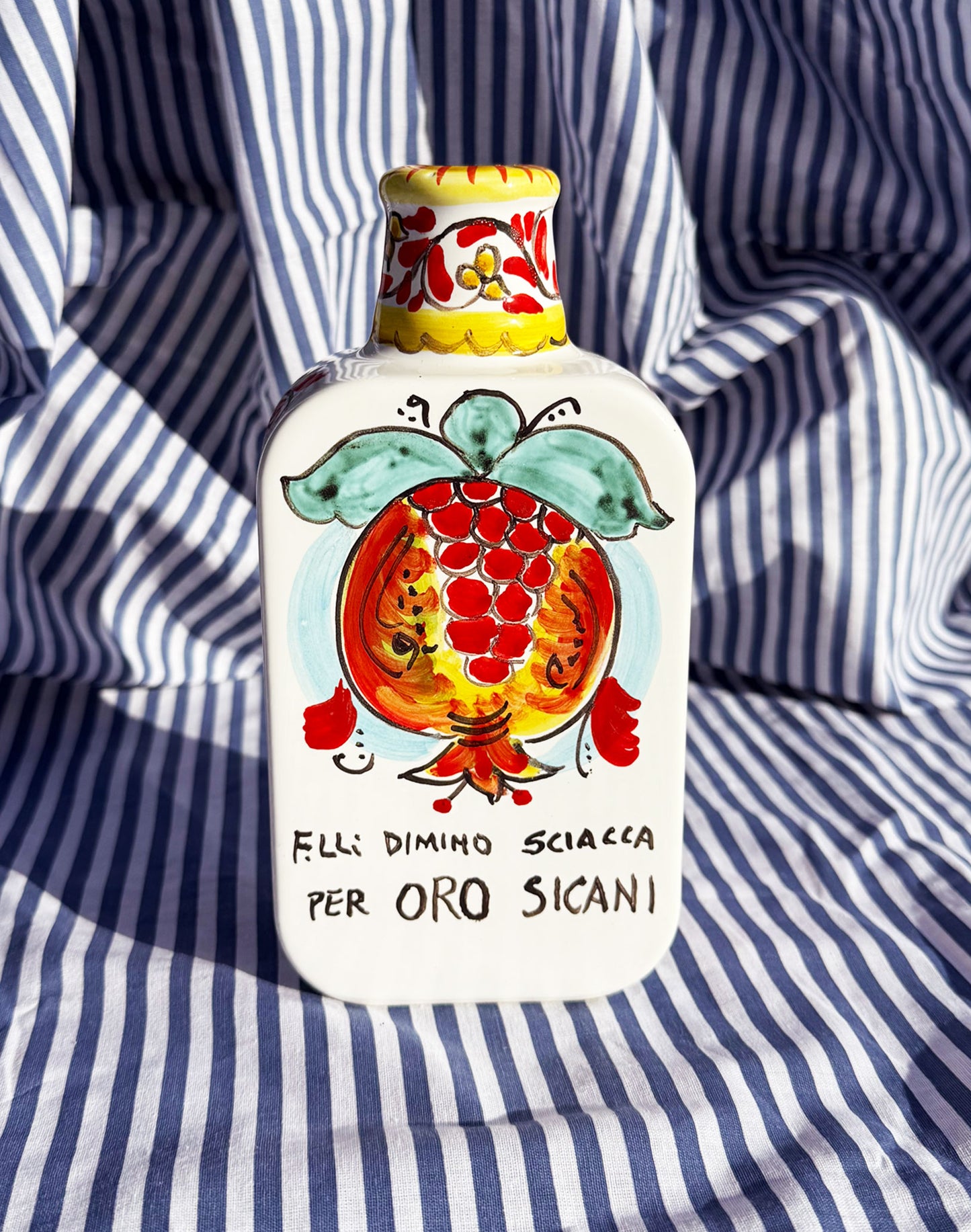 Hand-Painted Sicilian Olive Oil Bottle ~ Melograno Cremisi