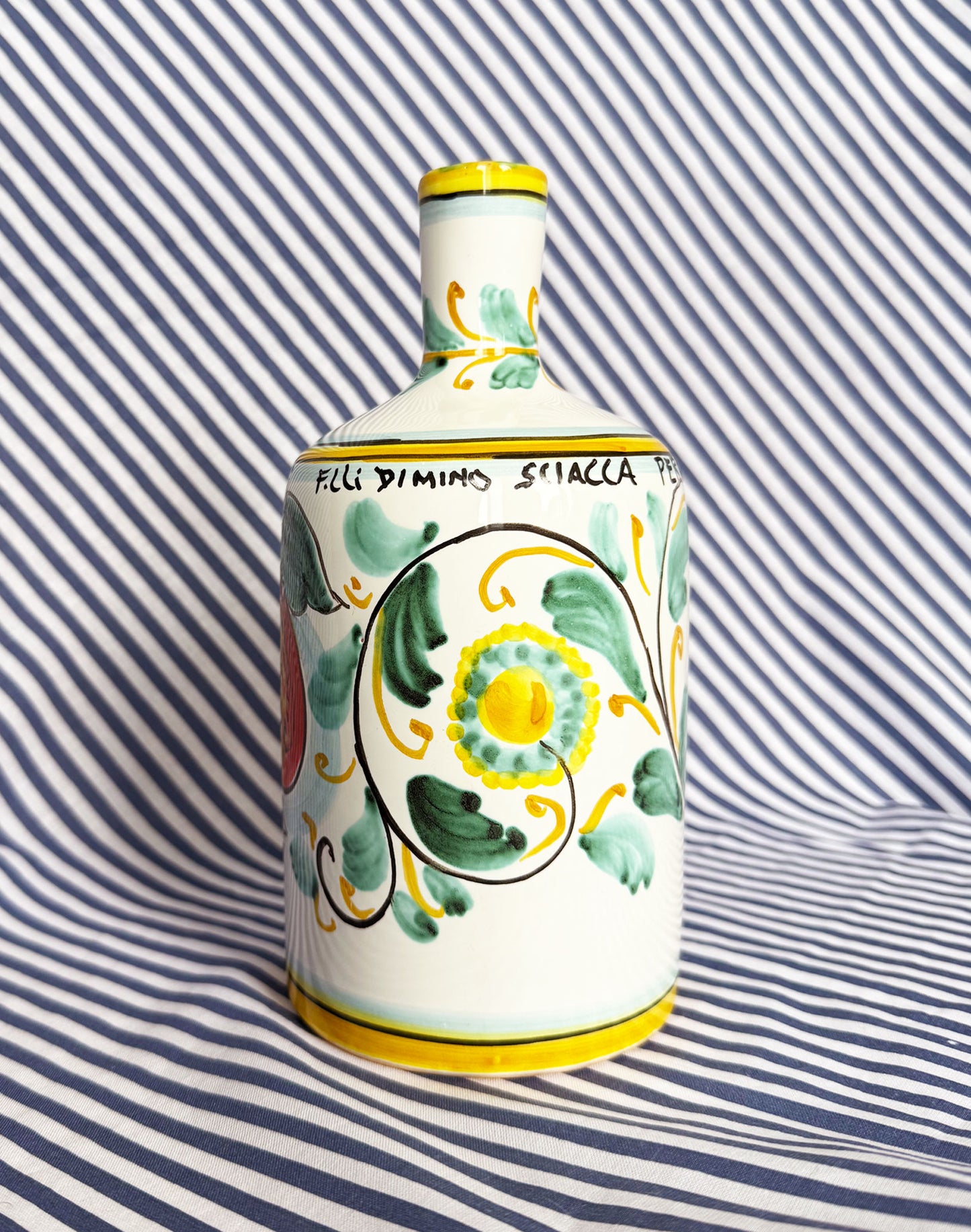 Hand-Painted Sicilian Olive Oil Bottle ~ Melograno Acquamarina