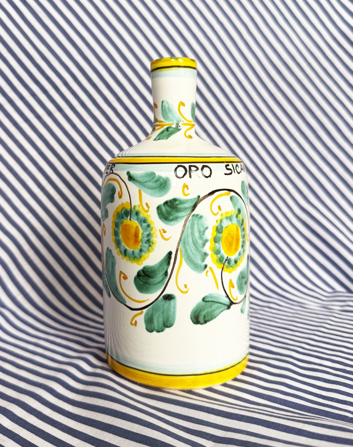 Hand-Painted Sicilian Olive Oil Bottle ~ Melograno Acquamarina