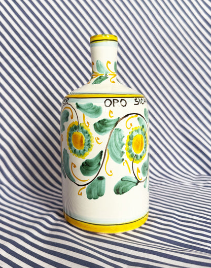 Hand-Painted Sicilian Olive Oil Bottle ~ Melograno Acquamarina