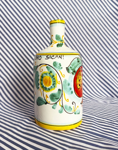 Hand-Painted Sicilian Olive Oil Bottle ~ Melograno Acquamarina