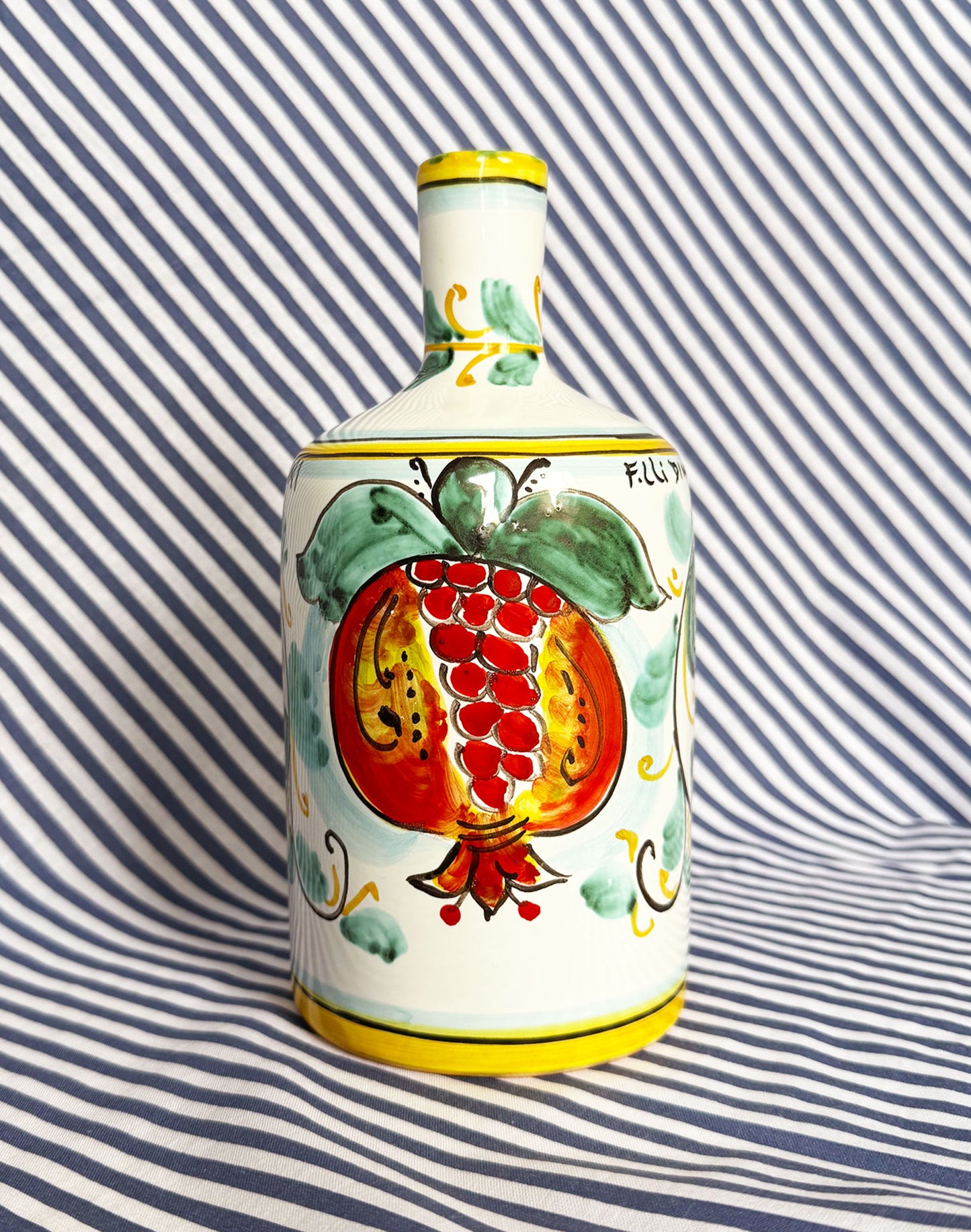 Hand-Painted Sicilian Olive Oil Bottle ~ Melograno Acquamarina