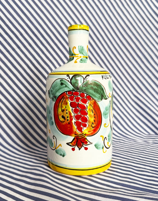 Hand-Painted Sicilian Olive Oil Bottle ~ Melograno Acquamarina
