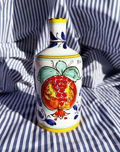 Hand-Painted Sicilian Olive Oil Bottle ~ Melograno Blu