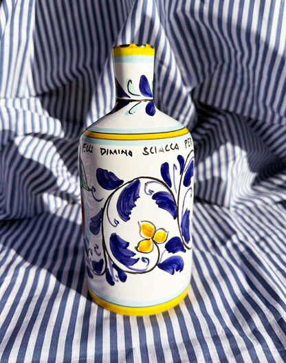 Hand-Painted Sicilian Olive Oil Bottle ~ Melograno Blu