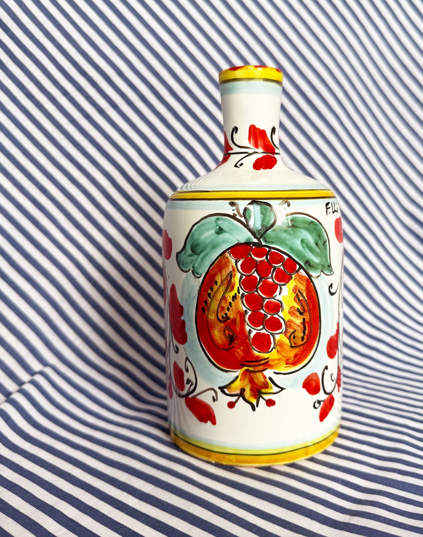 Hand-Painted Sicilian Olive Oil Bottle ~ Melograno Rosso
