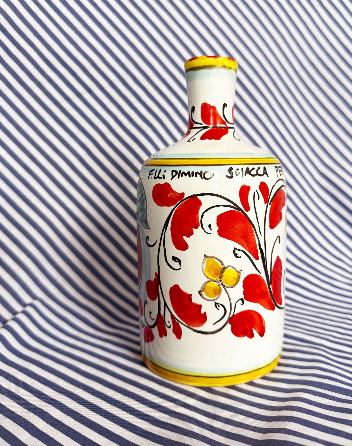 Hand-Painted Sicilian Olive Oil Bottle ~ Melograno Rosso