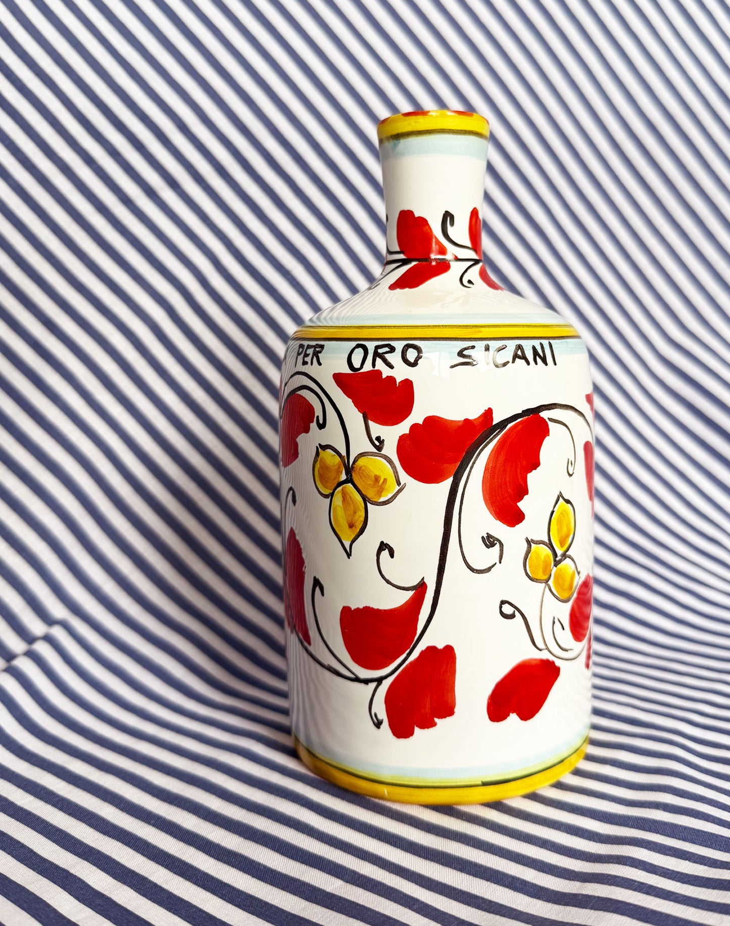 Hand-Painted Sicilian Olive Oil Bottle ~ Melograno Rosso