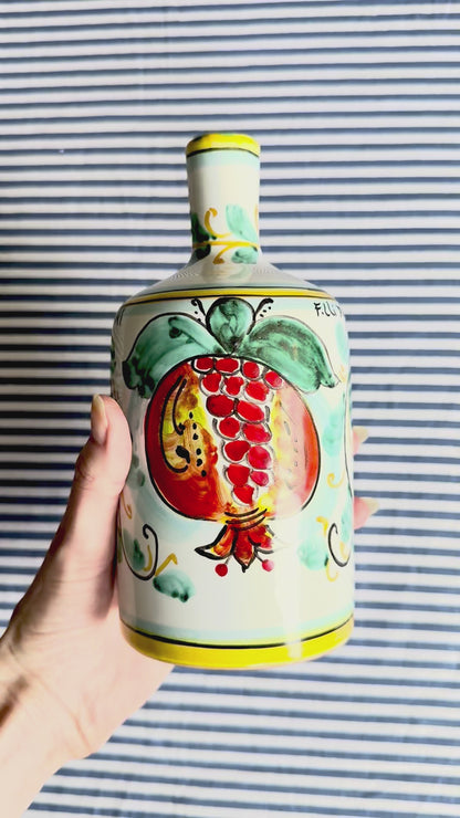 Hand-Painted Sicilian Olive Oil Bottle ~ Melograno Acquamarina
