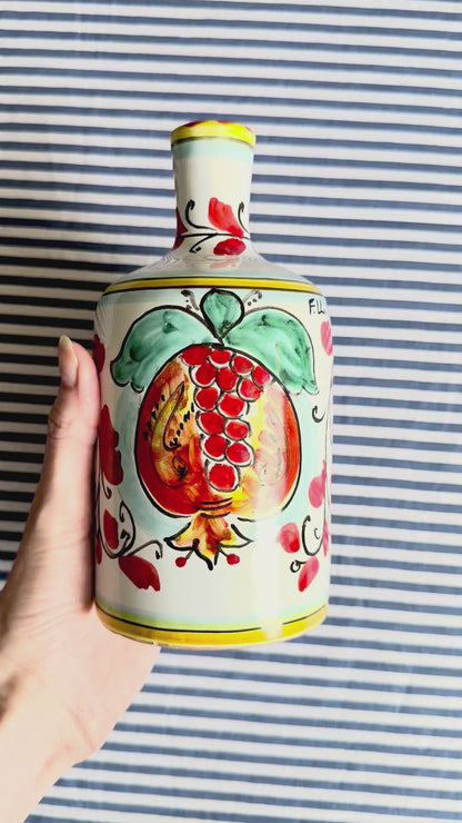 Hand-Painted Sicilian Olive Oil Bottle ~ Melograno Rosso