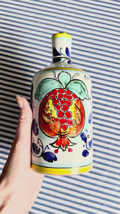 Hand-Painted Sicilian Olive Oil Bottle ~ Melograno Blu