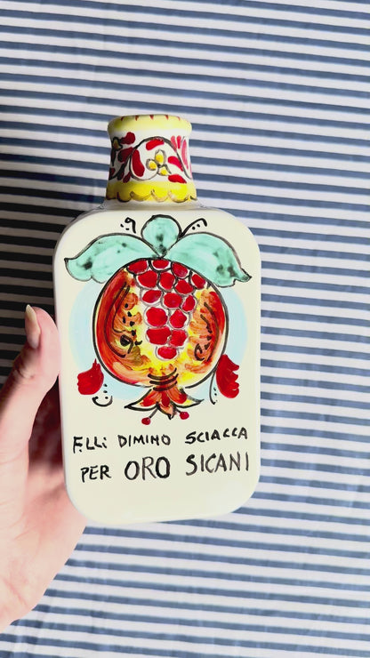 Hand-Painted Sicilian Olive Oil Bottle ~ Melograno Cremisi