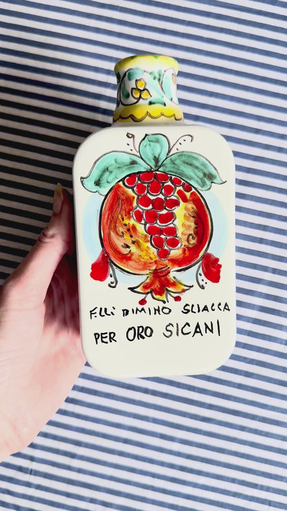 Hand-Painted Sicilian Olive Oil Bottle ~ Melograno Azzurro